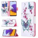 For Samsung Galaxy A22 5G Colored Drawing Horizontal Flip Leather Case with Holder & Card Slots & Wallet(Peach Blossom and Butterfly)