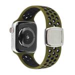 Double Color Silicone Watch Band For Apple Watch Series 8&7 41mm / SE 2&6&SE&5&4 40mm / 3&2&1 38mm(Olive Green Black)