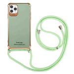 For iPhone 11 Pro Max Electroplating TPU Four-Corner Shockproof Protective Case with Lanyard (Green)