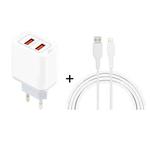 K0-99 2 in 1 5V / 3.1A 2 USB Ports Travel Charger with 1.2m USB to 8 Pin Data Cable Set, EU Plug