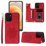 For Xiaomi Redmi Note 10 Mandala Embossed PU + TPU Case with Holder & Card Slots & Photo Frame & Strap(Red)