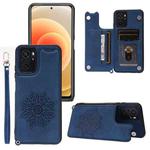 For Xiaomi Redmi Note 10 Mandala Embossed PU + TPU Case with Holder & Card Slots & Photo Frame & Strap(Blue)