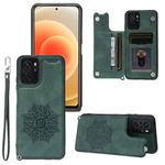 For Xiaomi Redmi Note 10 Mandala Embossed PU + TPU Case with Holder & Card Slots & Photo Frame & Strap(Green)