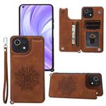 For Xiaomi Mi 11 Lite Mandala Embossed PU + TPU Case with Holder & Card Slots & Photo Frame & Strap(Brown)