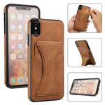 For iPhone XS Max Ultra-thin Shockproof Protective Case with Holder & Metal Magnetic Function(Brown)