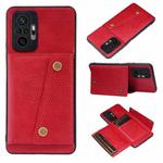 For Xiaomi Redmi Note 10 Pro Max Double Buckle PU + TPU Shockproof Magnetic Protective Case with Card Slot & Holder(Red)