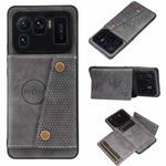 For Xiaomi Mi 11 Ultra Double Buckle PU + TPU Shockproof Magnetic Protective Case with Card Slot & Holder(Grey)