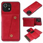 For Xiaomi Mi 11 Lite Double Buckle PU + TPU Shockproof Magnetic Protective Case with Card Slot & Holder(Red)