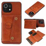 For Xiaomi Mi 11 Lite Double Buckle PU + TPU Shockproof Magnetic Protective Case with Card Slot & Holder(Light Brown)