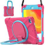 Silicone + PC Protective Case with Holder & Shoulder Strap For iPad mini 5 / 4(Rose Red+Blue)