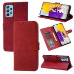 For Samsung Galaxy A72 5G / 4G Embossed Happy Cat Pattern Horizontal Flip Leather Case with Holder & Card Slots & Wallet(Red)