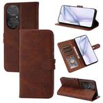 For Huawei P50 Embossed Happy Cat Pattern Horizontal Flip Leather Case with Holder & Card Slots & Wallet(Brown)