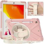 For iPad 10.2 2021 / 2020 / 2019 Pure Color Silicone + PC Protective Case with Holder & Shoulder Strap(Sakura Pink)