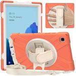 For Samsung Galaxy Tab A7 (2020) T500 Pure Color Silicone + PC Protective Case with Holder & Shoulder Strap(Coral Orange)