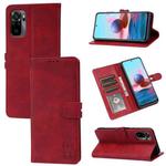 For Xiaomi Redmi Note 10 5G Embossed Happy Cat Pattern Horizontal Flip Leather Case with Holder & Card Slots & Wallet(Red)