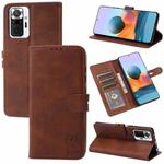 For Xiaomi Redmi Note 10 Pro Embossed Happy Cat Pattern Horizontal Flip Leather Case with Holder & Card Slots & Wallet(Brown)