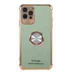 For iPhone 12 mini Electroplating Solid Color TPU Four-Corner Shockproof Protective Case with Ring Holder (Light Green)