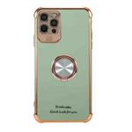 Electroplating Solid Color TPU Four-Corner Shockproof Protective Case with Ring Holder For iPhone 12(Light Green)