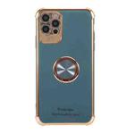 Electroplating Solid Color TPU Four-Corner Shockproof Protective Case with Ring Holder For iPhone 12 Pro(Gray Blue)