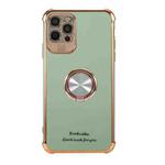For iPhone 11 Pro Electroplating Solid Color TPU Four-Corner Shockproof Protective Case with Ring Holder (Light Green)