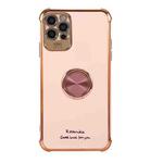 For iPhone 11 Pro Max Electroplating Solid Color TPU Four-Corner Shockproof Protective Case with Ring Holder (Cherry Pink)