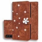 For Huawei P30 Calf Pattern Diamond Mandala Double Folding Design Embossed Leather Case with Wallet & Holder & Card Slots(Brown)