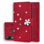 For Huawei Y7 Pro (2019) Calf Pattern Diamond Mandala Double Folding Design Embossed Leather Case with Wallet & Holder & Card Slots(Red)