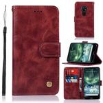 For Nokia 7.2 Retro Copper Button Crazy Horse Horizontal Flip PU Leather Case with Holder & Card Slots & Wallet & Lanyard(Wine Red)