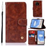 For OnePlus 7T Retro Copper Button Crazy Horse Horizontal Flip PU Leather Case with Holder & Card Slots & Wallet & Lanyard(Brown)