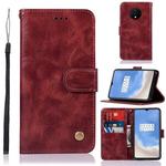 For OnePlus 7T Retro Copper Button Crazy Horse Horizontal Flip PU Leather Case with Holder & Card Slots & Wallet & Lanyard(Wine Red)