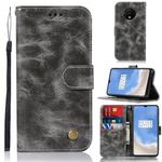 For OnePlus 7T Retro Copper Button Crazy Horse Horizontal Flip PU Leather Case with Holder & Card Slots & Wallet & Lanyard(Grey)