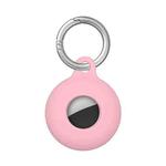 Dual-Side Hollow Anti-scratch Silicone Shockproof Protective Cover Case with Keychain Hook Loop For AirTag(Pink)