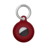 Dual-Side Hollow Anti-scratch Silicone Shockproof Protective Cover Case with Keychain Hook Loop For AirTag(Wine Red)