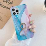 Frosted Watercolor Marble TPU Protective Case with Ring Holder For iPhone 12 mini(Baby Blue)