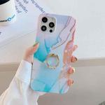 Frosted Watercolor Marble TPU Protective Case with Ring Holder For iPhone 11 Pro(Aqua Blue)