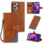 For iPhone 12 / 12 Pro Three-color Stitching Calf Texture Horizontal Flip Leather Case with Holder & Card Slots & Wallet(Brown)