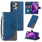 For iPhone 12 Pro Max Three-color Stitching Calf Texture Horizontal Flip Leather Case with Holder & Card Slots & Wallet(Blue)