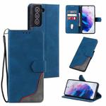 Three-color Stitching Calf Texture Horizontal Flip Leather Case with Holder & Card Slots & Wallet For Samsung Galaxy S21 5G(Blue)