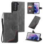 Three-color Stitching Calf Texture Horizontal Flip Leather Case with Holder & Card Slots & Wallet For Samsung Galaxy S21+ 5G(Grey)