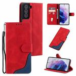 Three-color Stitching Calf Texture Horizontal Flip Leather Case with Holder & Card Slots & Wallet For Samsung Galaxy S21+ 5G(Red)