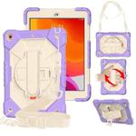 For iPad 10.2 2021 / 2020 / 2019 Contrast Color Robot Shockproof Silicon + PC Protective Case with Holder & Shoulder Strap(Purple Beige)
