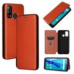 For Oukitel C23 Pro Carbon Fiber Texture Horizontal Flip TPU + PC + PU Leather Case with Card Slot(Brown)