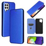For Samsung Galaxy A22 4G Carbon Fiber Texture Horizontal Flip TPU + PC + PU Leather Case with Card Slot(Blue)