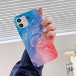 Frosted Watercolor Marble TPU Protective Case with Holder For iPhone 12 mini(Blue+Pink)