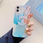 Frosted Watercolor Marble TPU Protective Case with Holder For iPhone 12 mini(Aqua Blue)