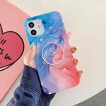Frosted Watercolor Marble TPU Protective Case with Foldable Holder For iPhone 12 mini(Blue+Pink)