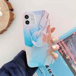 Frosted Watercolor Marble TPU Protective Case with Foldable Holder For iPhone 12 mini(Aqua Blue)