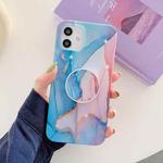 Frosted Watercolor Marble TPU Protective Case with Foldable Holder For iPhone 11 Pro(Baby Blue)