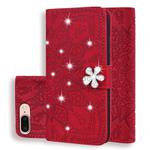 For iPhone 7 Plus / 8 Plus Calf Pattern Diamond Mandala Double Folding Design Embossed Leather Case with Wallet & Holder & Card Slots(Red)