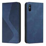 For Xiaomi Redmi 9A Skin Feel Magnetic S-type Solid Color Horizontal Flip Leather Case with Holder & Card Slot & Wallet(Blue)